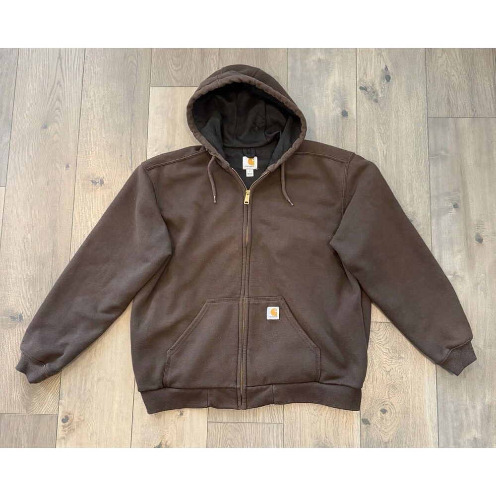 Carhartt Rutland Thermal Lined Zip Hoodie Mens Large Dark Brown 100632 Jacket L